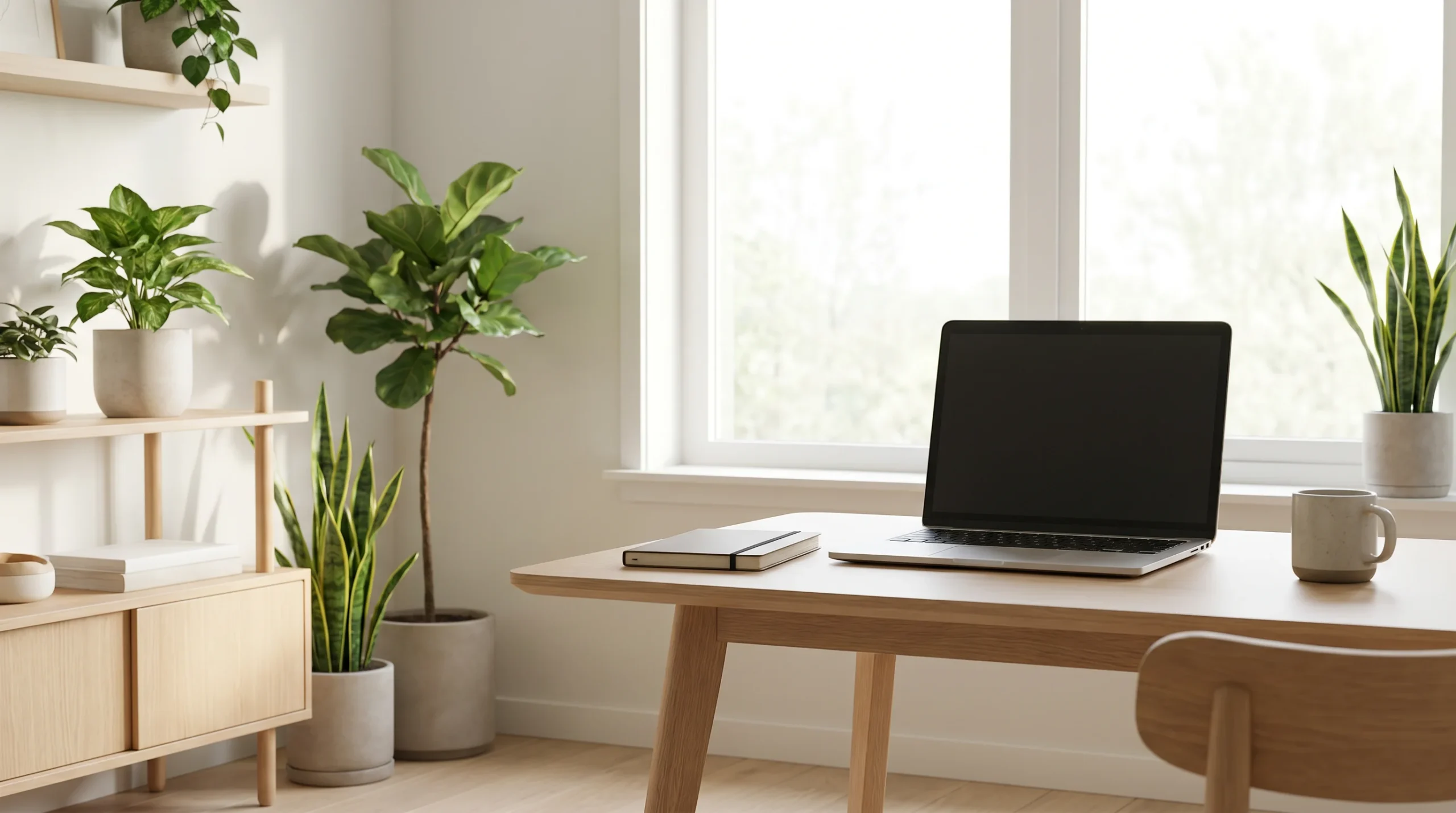 About Gendrelly: Bright modern home office wellness workspace with a laptop, notebook, green plants, and natural light streaming through a window, representing the independent editorial environment where Gendrelly research is created. Clean minimal aesthetic for a Gendrelly About page illustrating the independent health and wellness educational platform focused on metabolism support, nutrition, prostate health, and blood sugar wellness for American adults seeking evidence-based informational content.