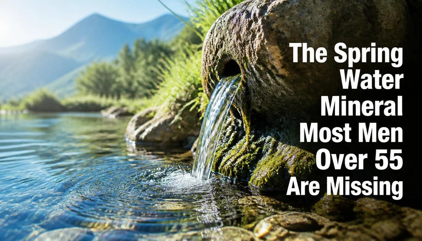 Fresh natural spring water source in a bright outdoor setting representing the spring water mineral discovery researchers associate with prostate health support in American men over 55. Cover image for the spring water mineral guide reviewed at Gendrelly wellness portal.