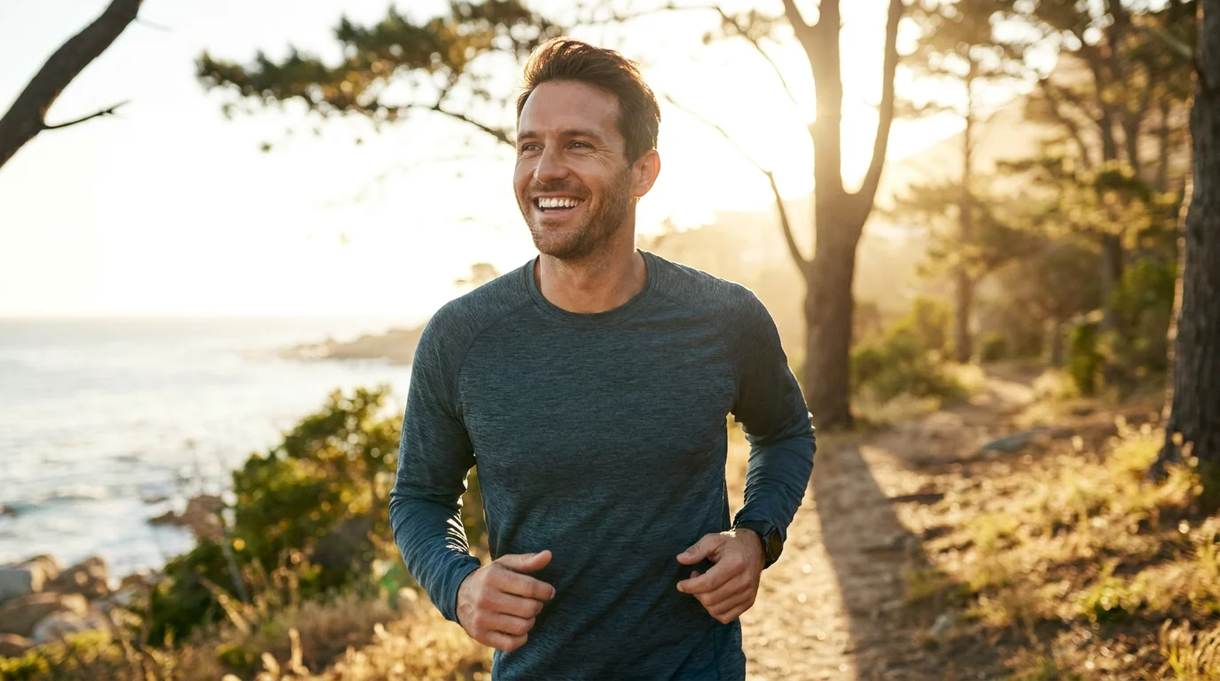 Man in his late 30s looking healthy and energized outdoors in natural morning light, representing proactive prostate health awareness and the window of opportunity that exists for American men who address prostate wellness before symptoms develop. Editorial lifestyle photography for a Gendrelly men's health guide about prostate health for men under 45, covering biological changes in the 30s and 40s, early warning signs, natural ingredients, and lifestyle habits for long-term prostate wellness.