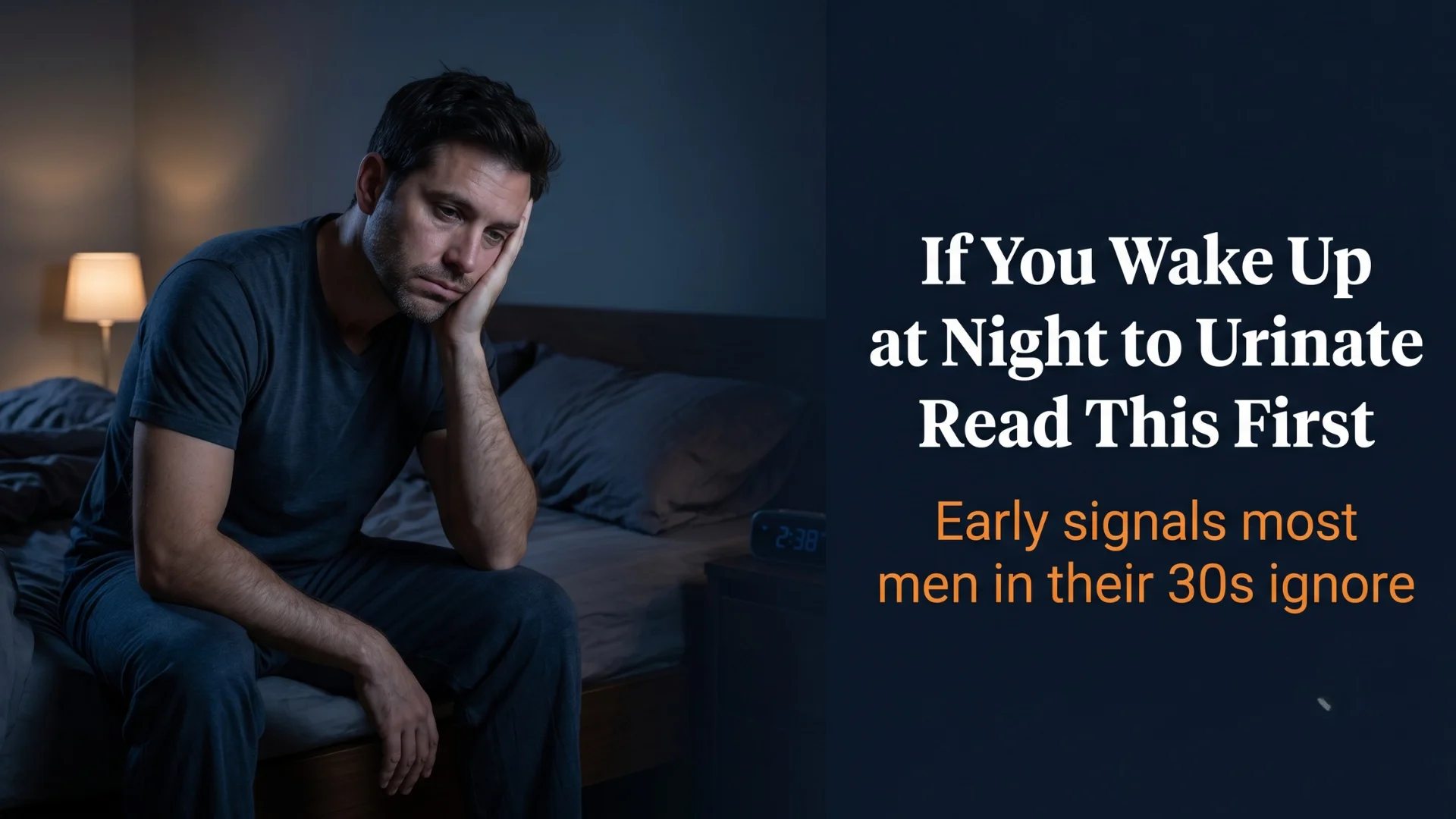 Editorial cover image of an American man in his late 30s sitting on the edge of his bed at night representing the early prostate health signals most men dismiss in their 30s and 40s including nighttime urination fatigue and disrupted sleep that indicate prostate changes worth addressing before symptoms become undeniable. Published at Gendrelly wellness portal for men seeking natural prostate health solutions.