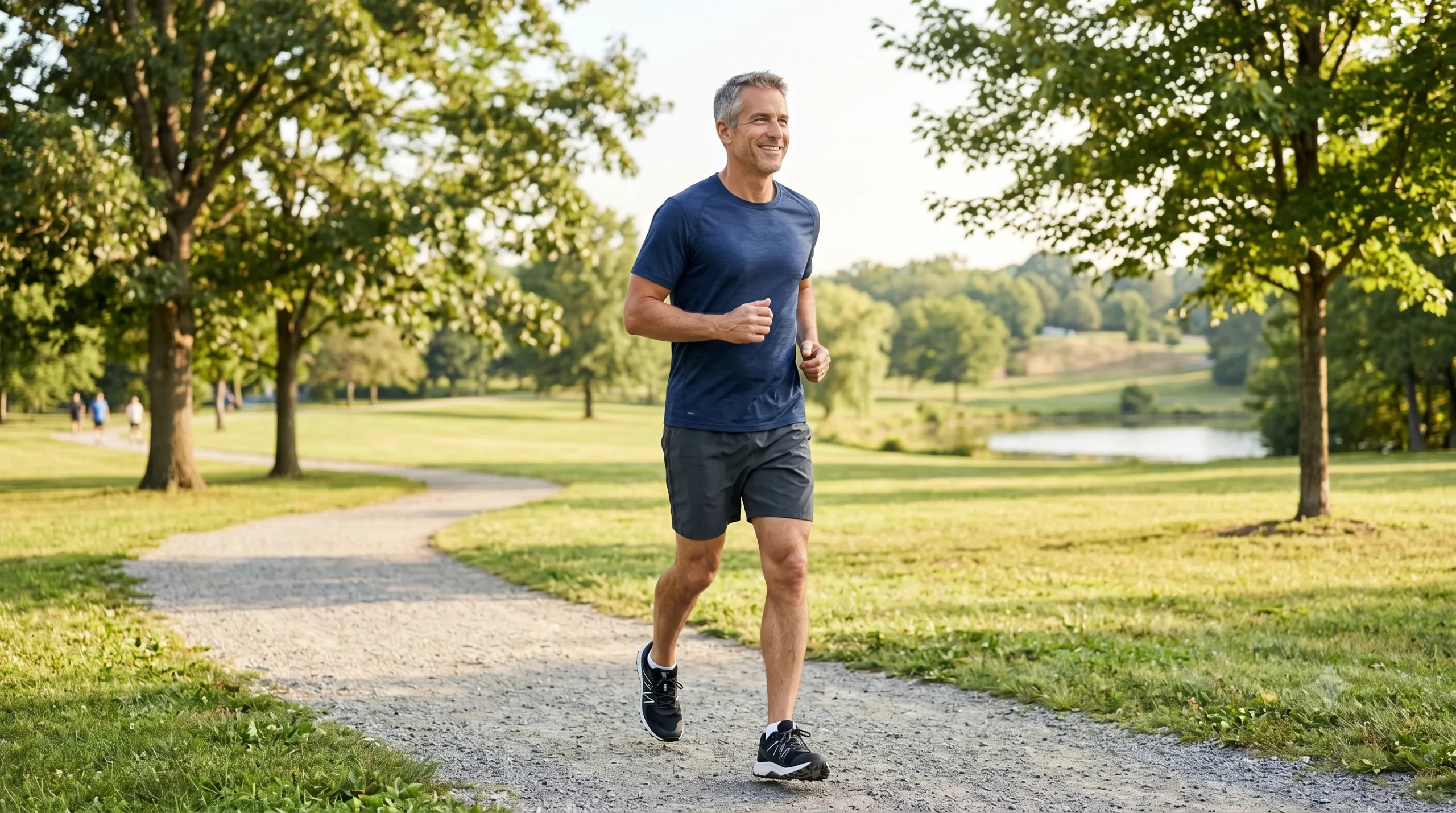 Active and energized American man in his early 50s outdoors representing the results reported by ProstaVive users after 8 to 12 weeks of consistent use including improved energy drive and vascular health