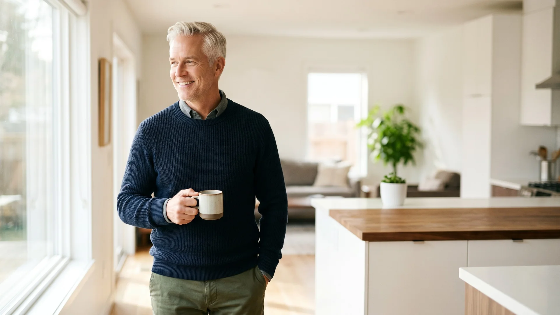 American man in his late 50s looking energized and satisfied representing the results reported by ProstaVive users addressing the prostate clog mechanism with the spring water mineral formula. Reviewed at Gendrelly wellness portal for US men over 50.